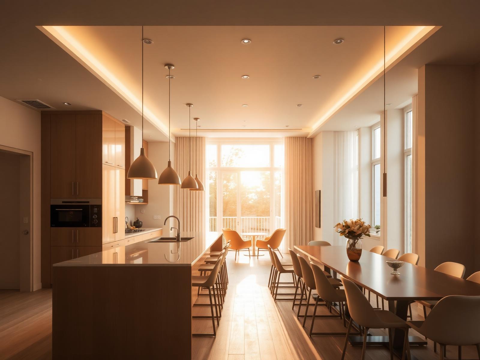 Interior cálido al atardecer