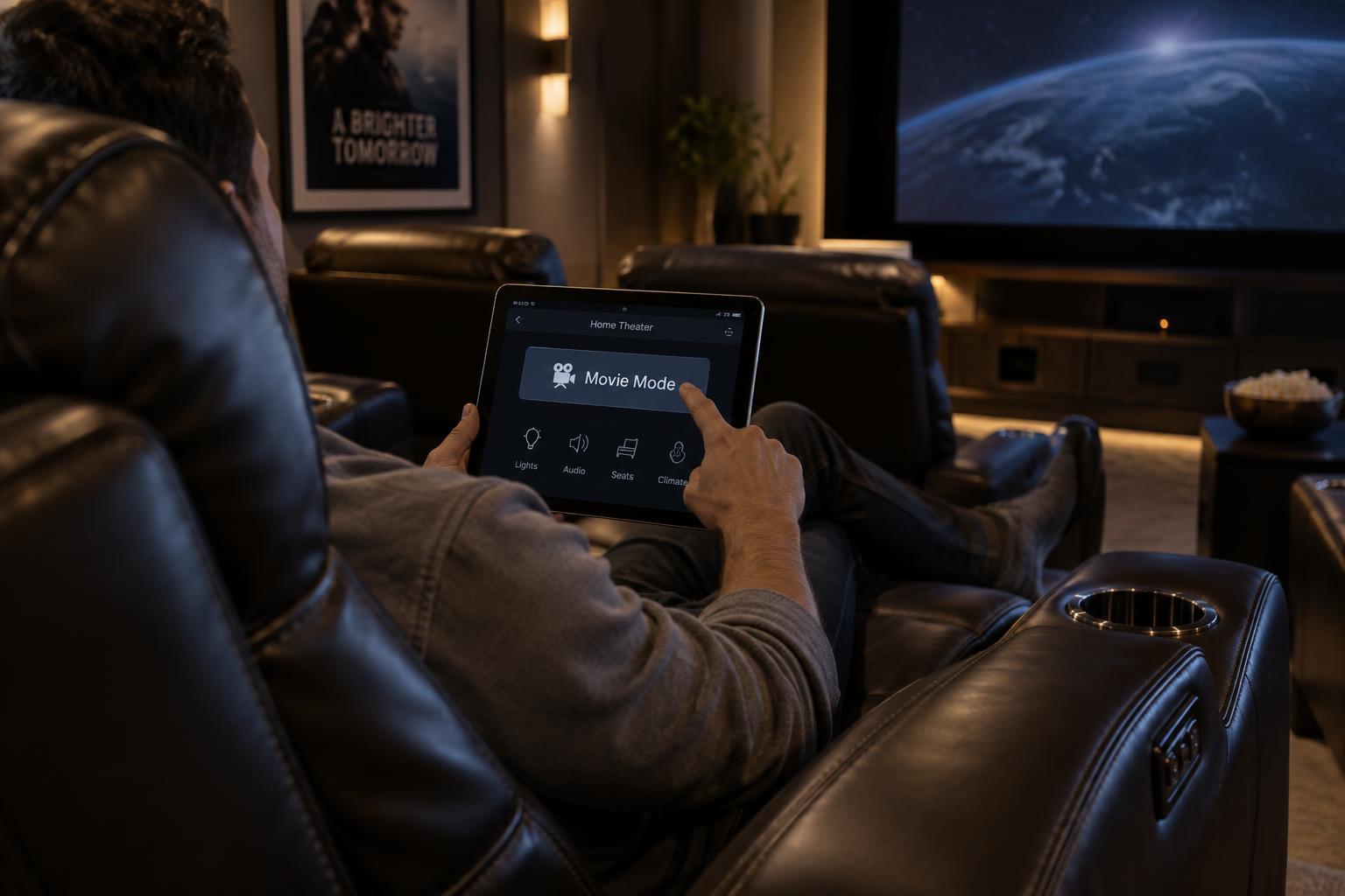cine en casa con pantalla grande y sillones reclinables – Un toque y empieza