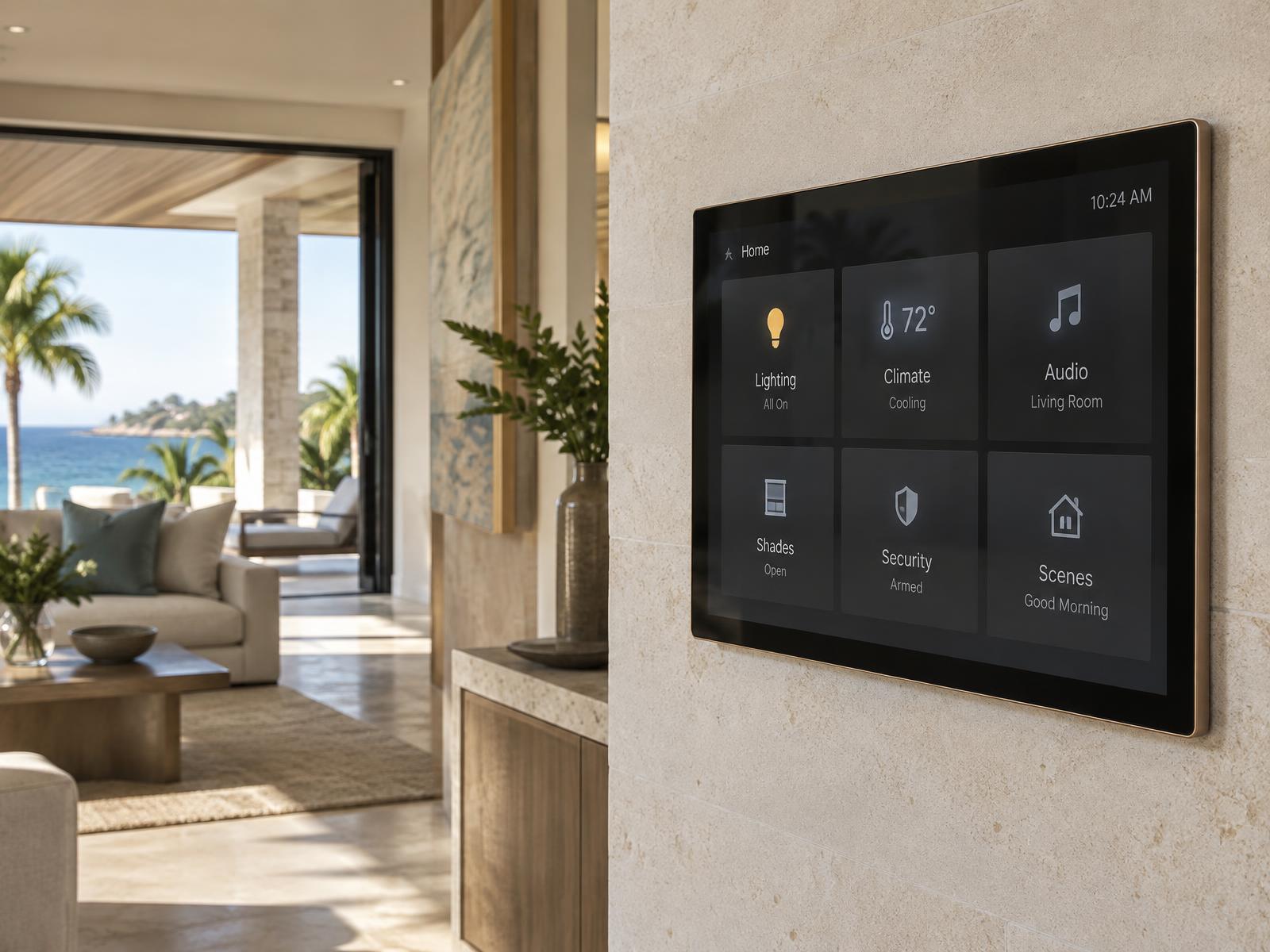 casa inteligente con automatización del hogar y control desde una pantalla – Todo conectado